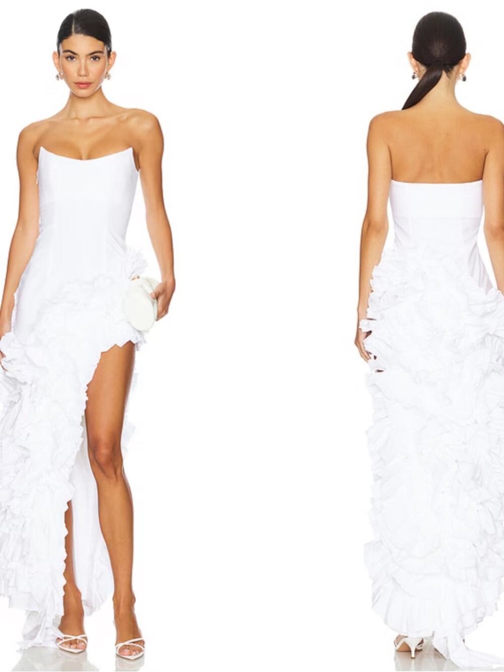 NBD Arabella Strapless Ruffle High Slit White Maxi Dress Size Small